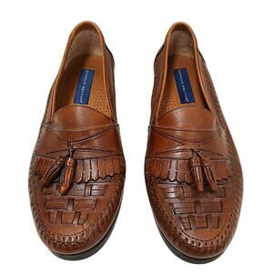 Georgio Brutini Loafers Sz 9.5 M Brown Weave Leather Tassel Comfort Shock Absorb